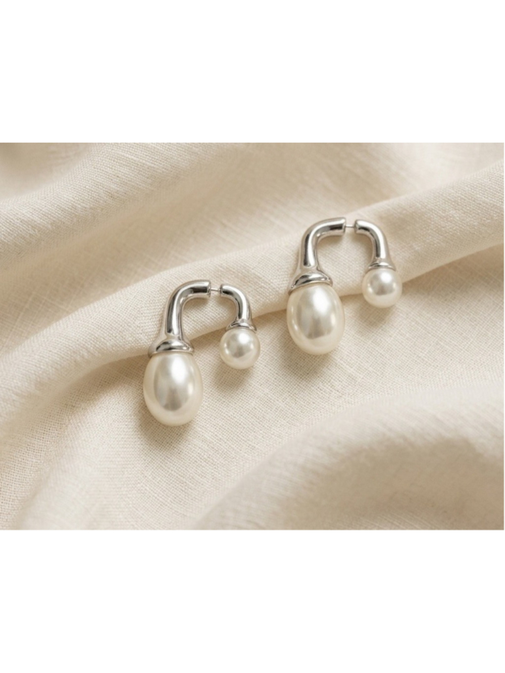 Pearl Earrings Silver Front Back Statement Boho Geometric CZ Modern Contemporary
